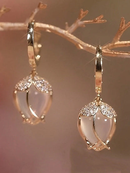 1 Pair Creative Faux Opal Tulip Shaped Earrings, Cute Earrings Suitable For Girls, Fashion Lovers, Weddings And Halloween,Summer,Jewellery