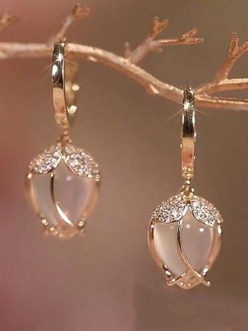 1 Pair Creative Faux Opal Tulip Shaped Earrings, Cute Earrings Suitable For Girls, Fashion Lovers, Weddings And Halloween,Summer,Jewellery