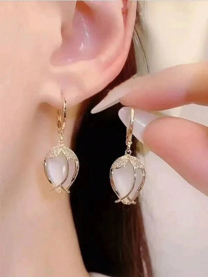 1 Pair Creative Faux Opal Tulip Shaped Earrings, Cute Earrings Suitable For Girls, Fashion Lovers, Weddings And Halloween,Summer,Jewellery