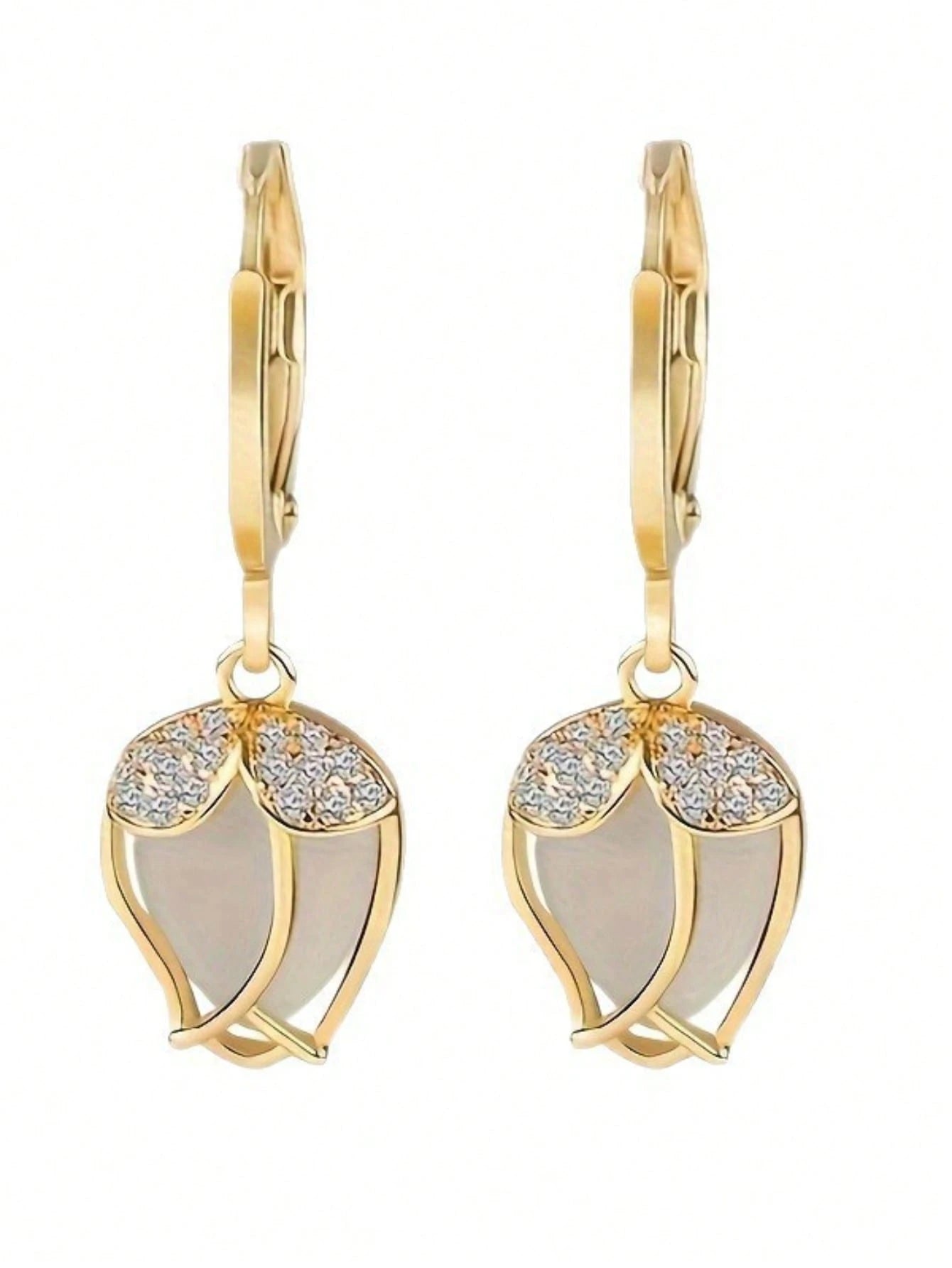 1 Pair Creative Faux Opal Tulip Shaped Earrings, Cute Earrings Suitable For Girls, Fashion Lovers, Weddings And Halloween,Summer,Jewellery