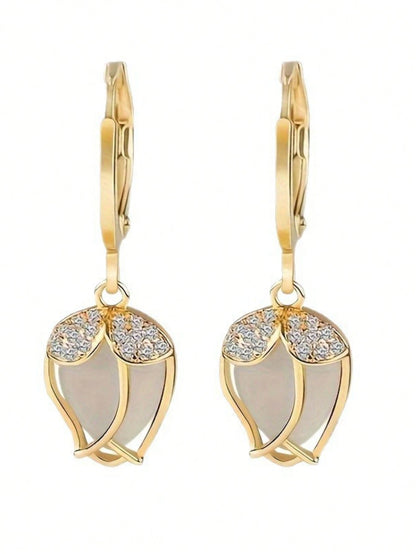 1 Pair Creative Faux Opal Tulip Shaped Earrings, Cute Earrings Suitable For Girls, Fashion Lovers, Weddings And Halloween,Summer,Jewellery