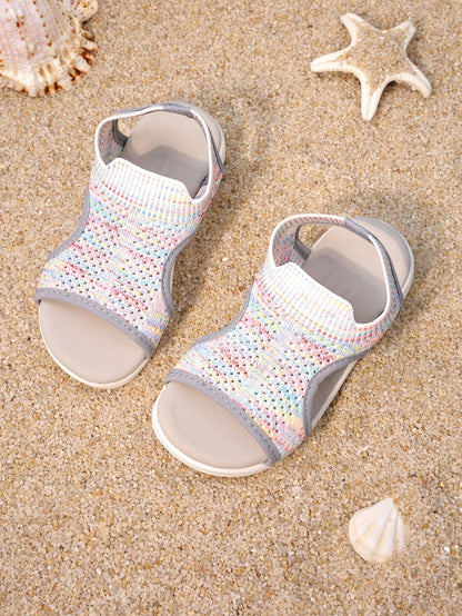 1 Pair Girls' Hollow Back Strap Flat Slide Sandals, Fashion Design Style Travel Beach Kids Footwear