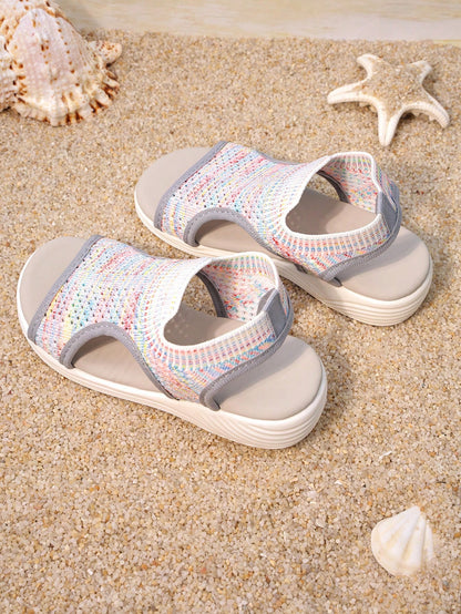 1 Pair Girls' Hollow Back Strap Flat Slide Sandals, Fashion Design Style Travel Beach Kids Footwear