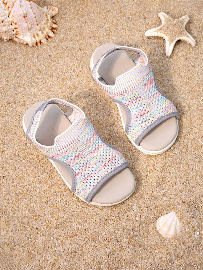 1 Pair Girls' Hollow Back Strap Flat Slide Sandals, Fashion Design Style Travel Beach Kids Footwear