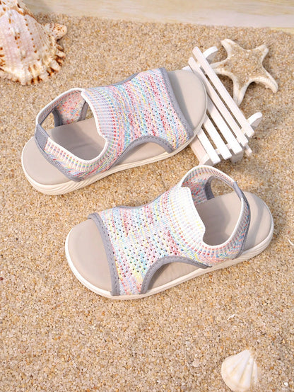 1 Pair Girls' Hollow Back Strap Flat Slide Sandals, Fashion Design Style Travel Beach Kids Footwear