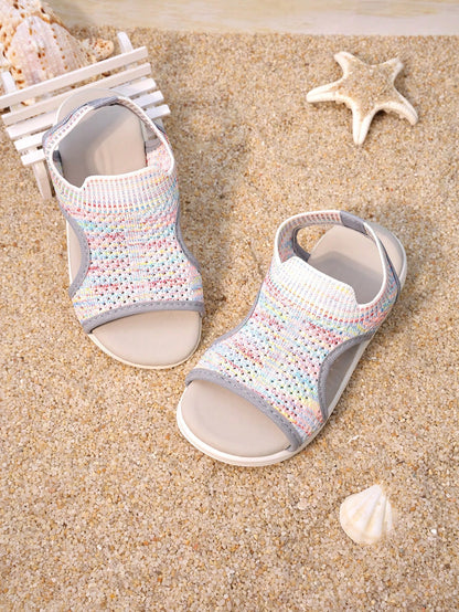 1 Pair Girls' Hollow Back Strap Flat Slide Sandals, Fashion Design Style Travel Beach Kids Footwear
