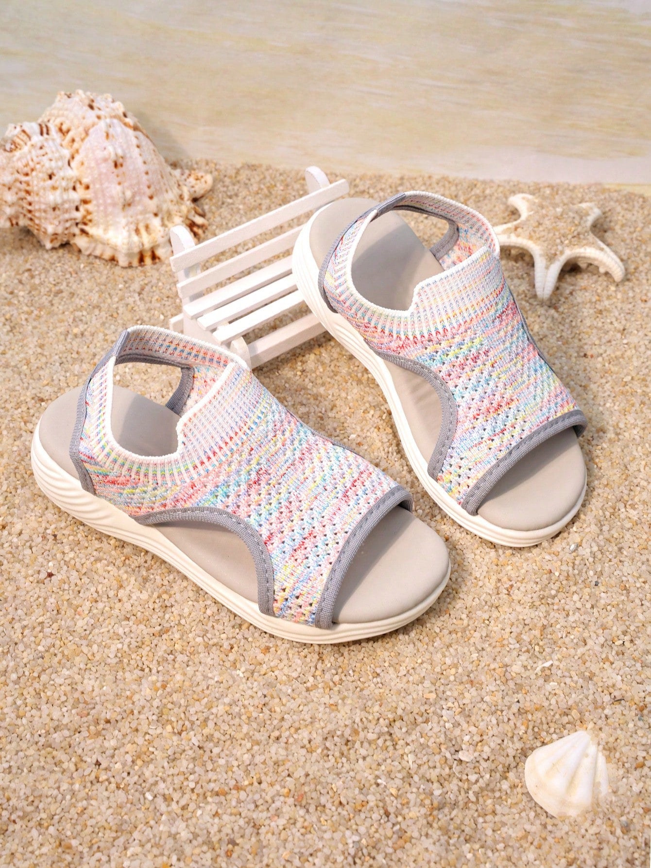 1 Pair Girls' Hollow Back Strap Flat Slide Sandals, Fashion Design Style Travel Beach Kids Footwear