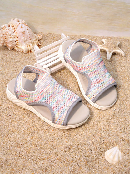 1 Pair Girls' Hollow Back Strap Flat Slide Sandals, Fashion Design Style Travel Beach Kids Footwear