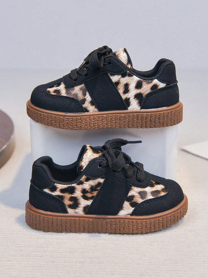 1 Pair New Black Pattern Soft Sole Lace-Up Sneakers For Infants And Toddlers, Latest Spring/Autumn Casual Shoes For Boys, Cute And Playful Shoes For Girls