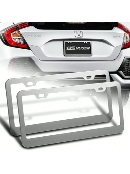 1-Pair Stainless Steel Car License Plate Frame Cover Front + Rear US Size