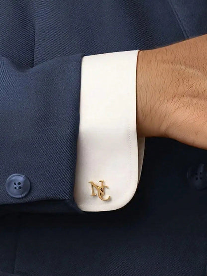 1 Pair Stainless Steel Engraved Letter, Personalized Suit Cufflinks For Men, Everyday Shirt Cufflinks, Gift For Father, Husband, Groomsmen, Father's Day, Wedding, No Gift Box, Colorful, Unisex, Annive