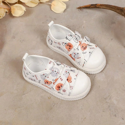 1 Pair Toddler Kids Cute Bear Print Casual Sports Shoes, Unisex, Premium PU, Double Hook And Loop, Breathable, Lightweight, Closed Toe Design, Walking Shoes For Boys And Girls, Suitable For All Season