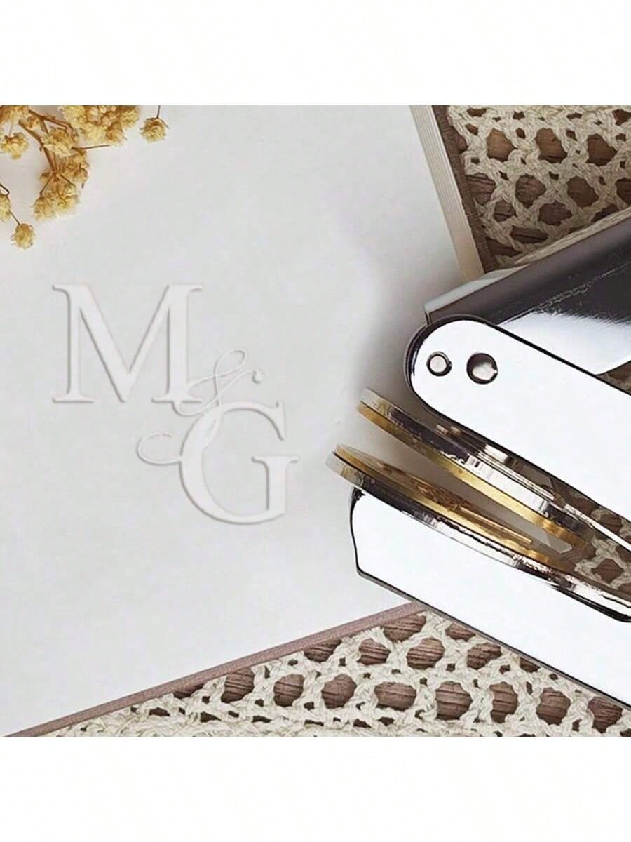 1 PC Personalized Embosser Stamp,Initials Embosser Stamp,Custom Embosser Stamp,Emboss Stamp,Address Stamp, Wedding Stamp,Paper Embossing Stamp-Silver
