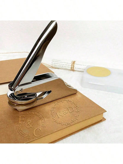 1 PC Personalized Embosser Stamp,Initials Embosser Stamp,Custom Embosser Stamp,Emboss Stamp,Address Stamp, Wedding Stamp,Paper Embossing Stamp-Silver