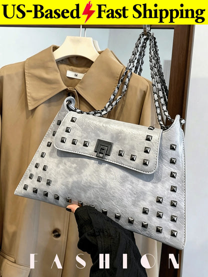 1 PC Studded Envelope-Style Shoulder Bag, Perfect For Shopping, Commuting, Street Style, And Casual Outings-A Spacious Women's Underarm Handbag