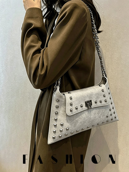 1 PC Studded Envelope-Style Shoulder Bag, Perfect For Shopping, Commuting, Street Style, And Casual Outings-A Spacious Women's Underarm Handbag