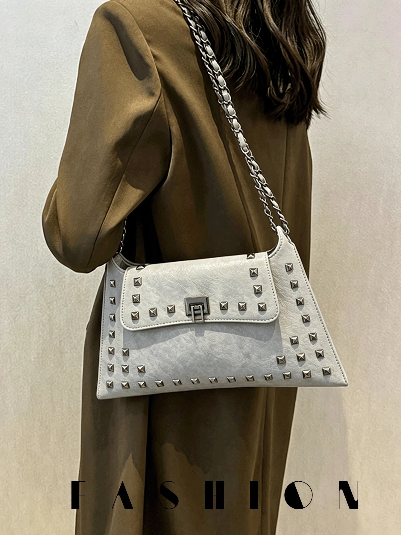 1 PC Studded Envelope-Style Shoulder Bag, Perfect For Shopping, Commuting, Street Style, And Casual Outings-A Spacious Women's Underarm Handbag