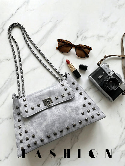 1 PC Studded Envelope-Style Shoulder Bag, Perfect For Shopping, Commuting, Street Style, And Casual Outings-A Spacious Women's Underarm Handbag