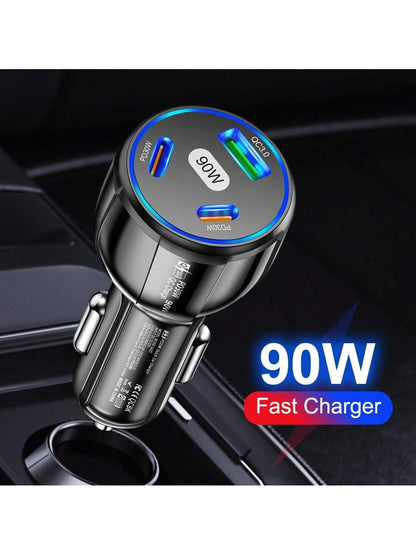 1 Pc Total 90W Multi Port USB 2PD Type C Car Charger PD Phone Charger Quick 3.0 Fast Charging Power Adapter Compatible With IPhone Compatible With IPhone, Compatible With IPad, Android Phone, Laptops