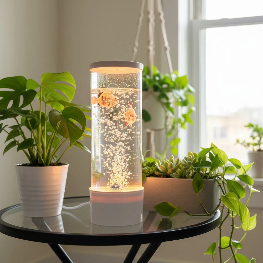 1 PCS Bubble Fish Lamp Aquarium Fish Tank Light Mood Light Cool Gift Color-Changing 3 Floating Fake Fish Aesthetic Home Office End Table Decor Gaming Room Auto Color Change