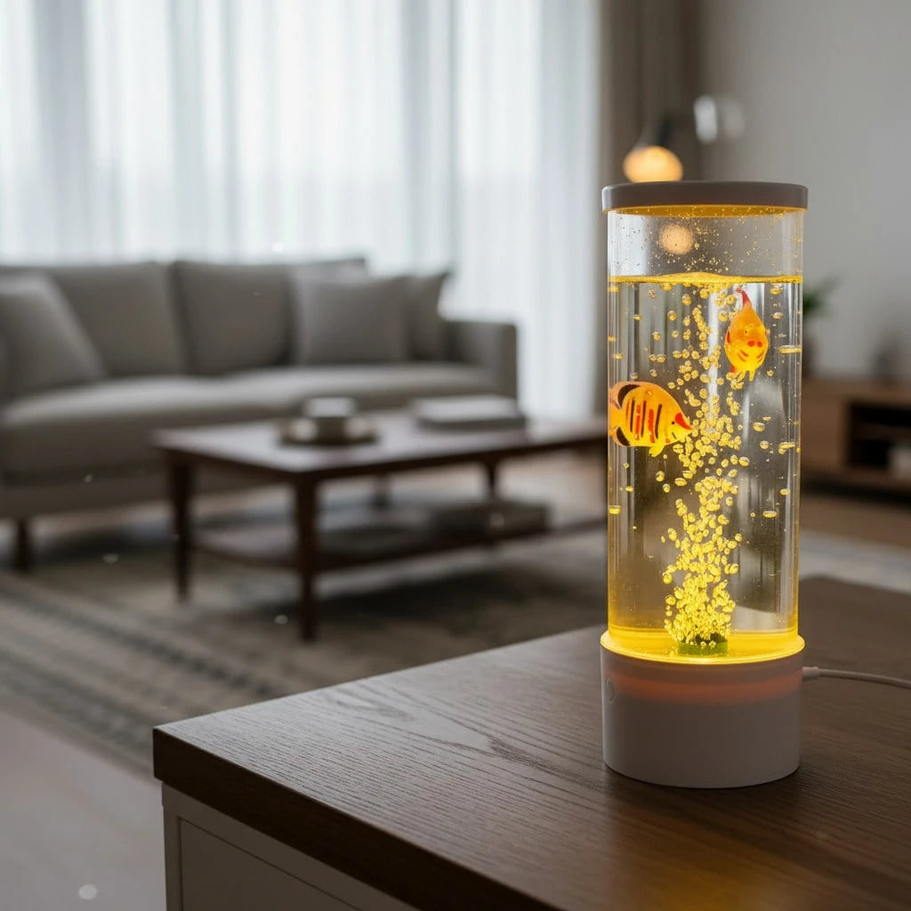 1 PCS Bubble Fish Lamp Aquarium Fish Tank Light Mood Light Cool Gift Color-Changing 3 Floating Fake Fish Aesthetic Home Office End Table Decor Gaming Room Auto Color Change