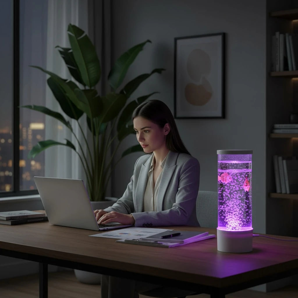 1 PCS Bubble Fish Lamp Aquarium Fish Tank Light Mood Light Cool Gift Color-Changing 3 Floating Fake Fish Aesthetic Home Office End Table Decor Gaming Room Auto Color Change