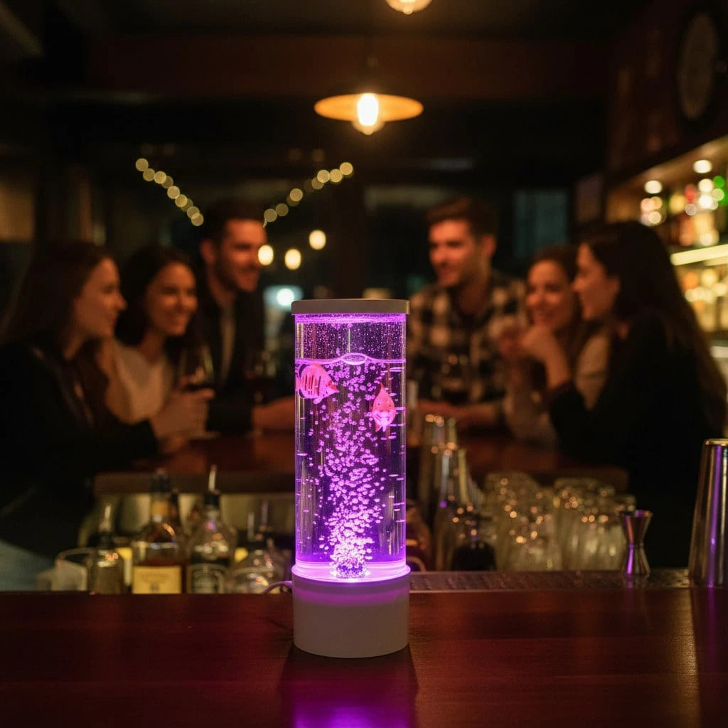 1 PCS Bubble Fish Lamp Aquarium Fish Tank Light Mood Light Cool Gift Color-Changing 3 Floating Fake Fish Aesthetic Home Office End Table Decor Gaming Room Auto Color Change