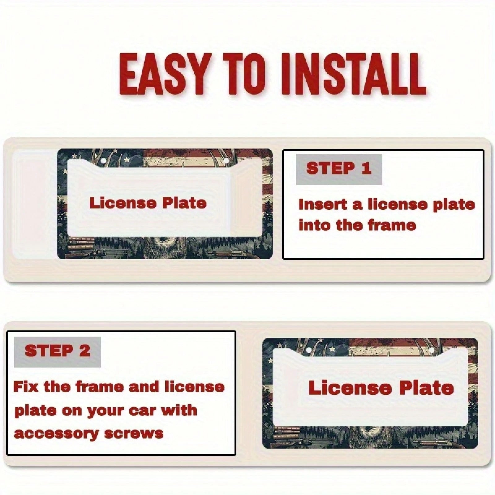 1 Piece Of 6.3 X 12.2 Inches (16 X 31 Cm) Metal License Plate Frame With Deer And American Flag, Front License Plate Cover, Car Decoration, Car Plate, For Decoration Only.