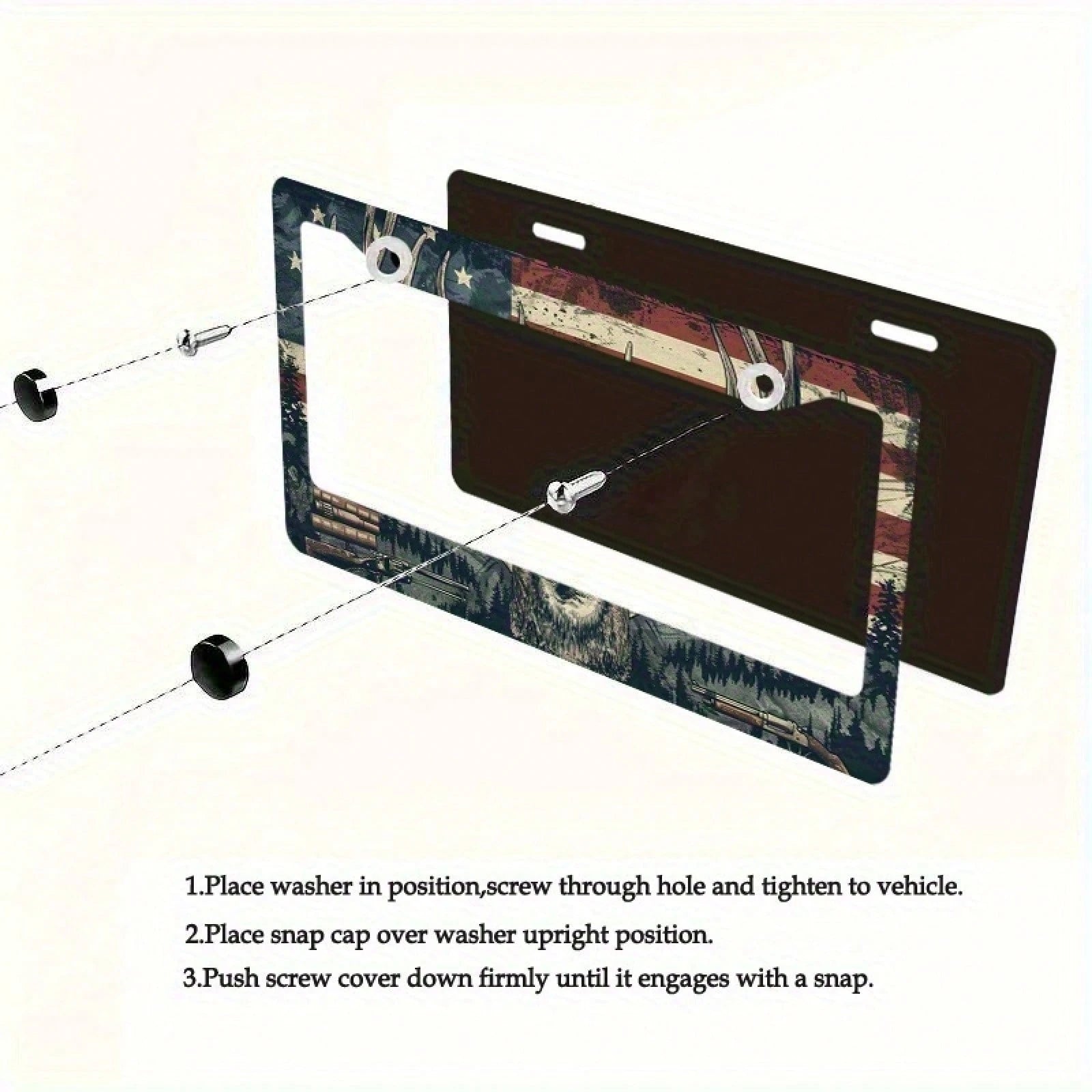 1 Piece Of 6.3 X 12.2 Inches (16 X 31 Cm) Metal License Plate Frame With Deer And American Flag, Front License Plate Cover, Car Decoration, Car Plate, For Decoration Only.