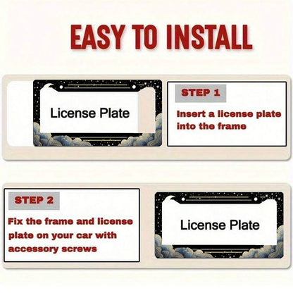 1 Piece Retro Sun, Moon And Stars Aluminum License Plate Frame- A Sun, Moon And Stars Themed Car License Plate Frame Featuring A Vibrant Design And Weather-Resistant Metal Construction, Suitable For
