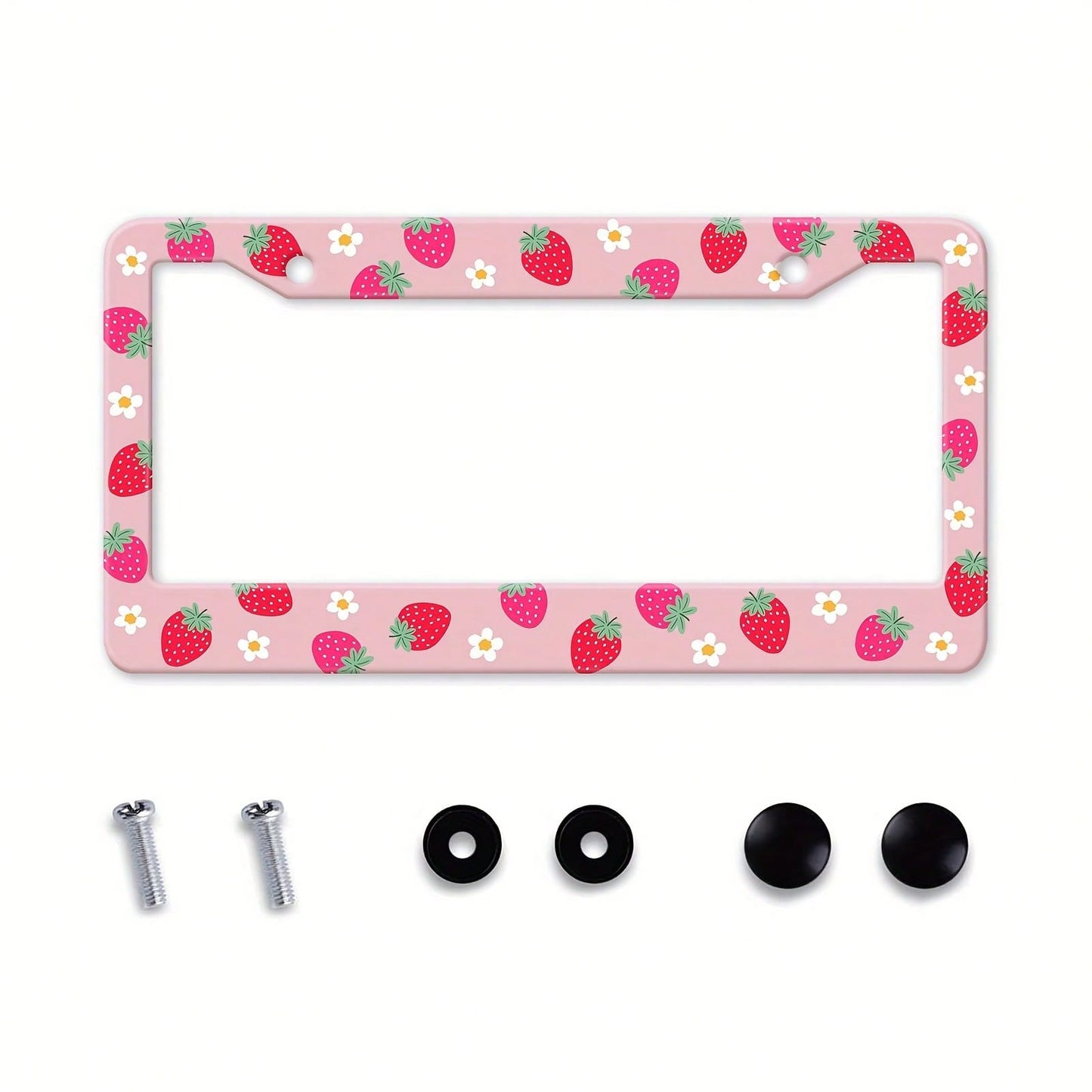 1 Piece Strawberry Floral Aluminum License Plate Frame, Rust-Proof, Universal Car Accessory Suitable For The USA, Canada, And Mexico, Comes With Installation Accessories, Cute Car Decoration License P