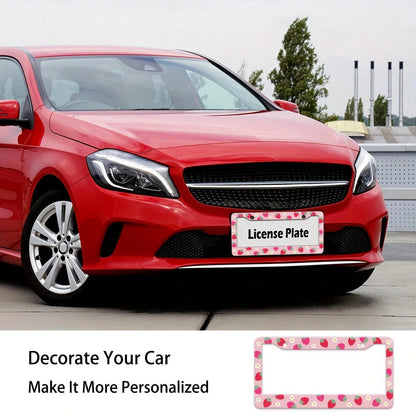1 Piece Strawberry Floral Aluminum License Plate Frame, Rust-Proof, Universal Car Accessory Suitable For The USA, Canada, And Mexico, Comes With Installation Accessories, Cute Car Decoration License P