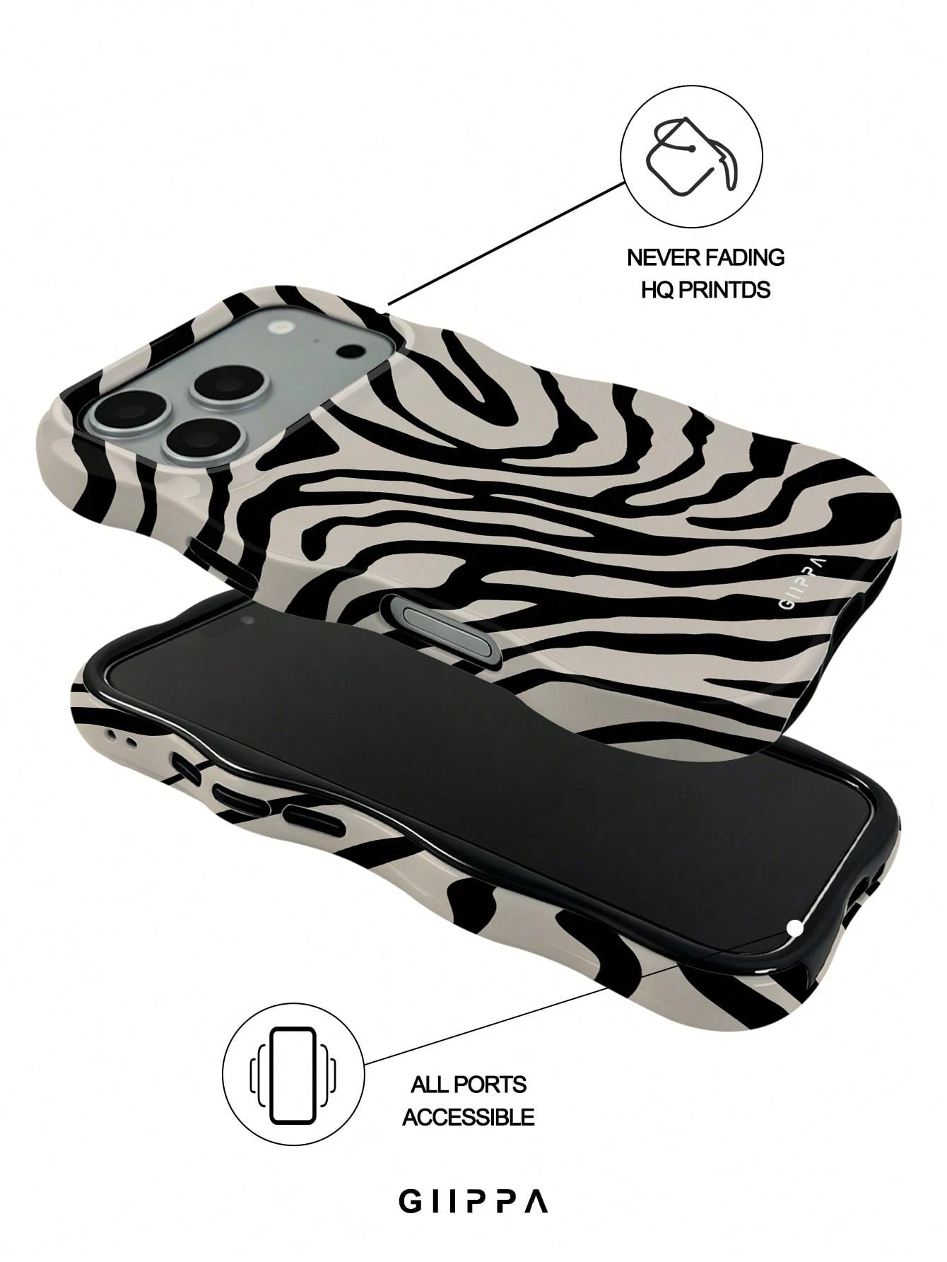 1 Piece Zebra Pattern Design, Wave-Shaped Phone 17 Pro Max Case, Compatible With Phone 16 Pro Max, 15 Pro Max, 14 Pro Max, Korean And Elegant Phone Case, Suitable For 11/12/13/14/15/16 Pro Max Plus, I