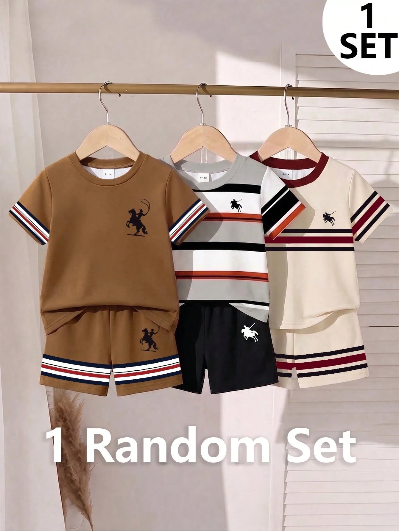 1 Random Set, Street Classic Business Handsome Striped Minimalist Classic Print And Design Logo Print Pattern Crew Neck T-Shirt Top