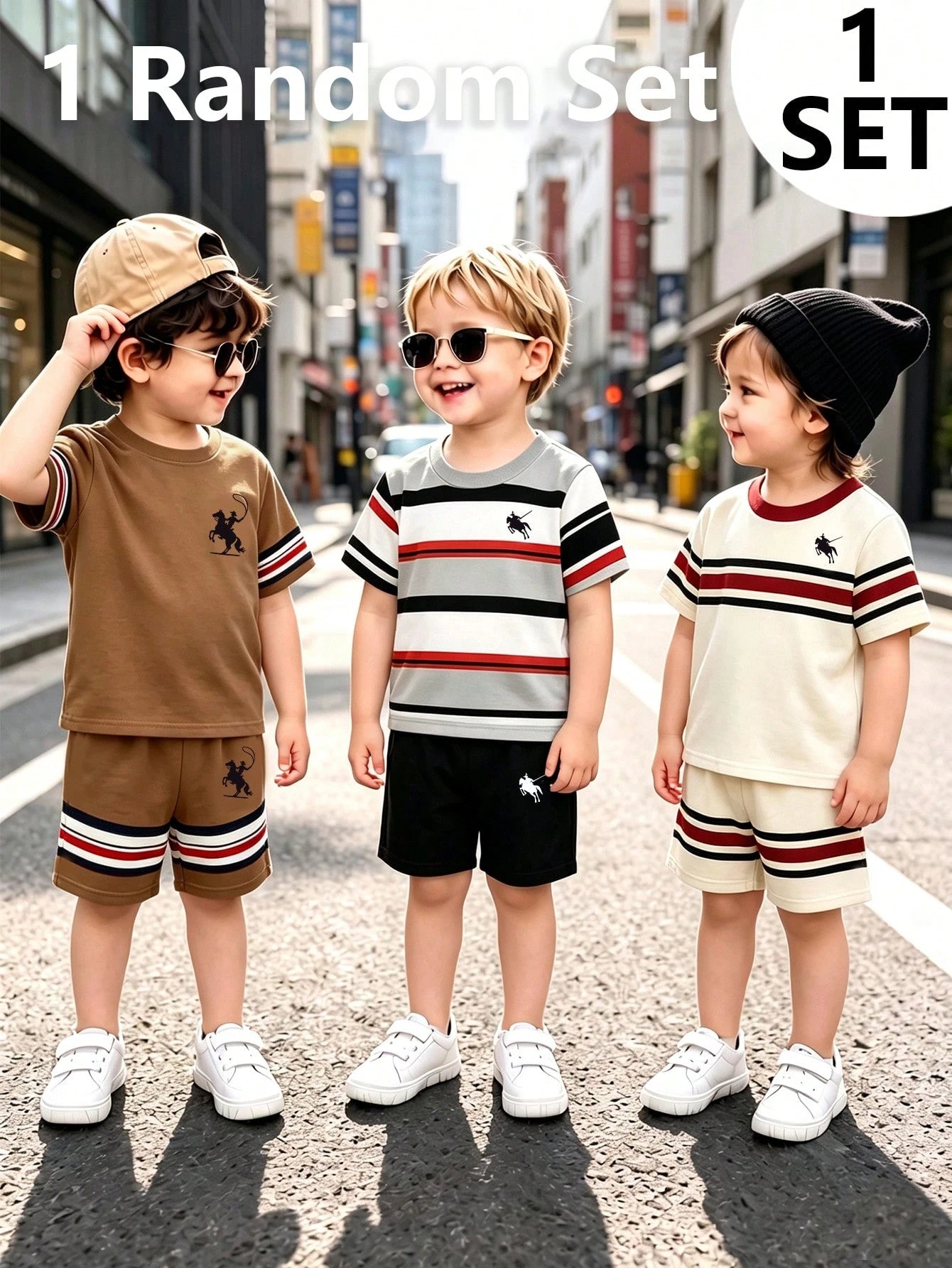 1 Random Set, Street Classic Business Handsome Striped Minimalist Classic Print And Design Logo Print Pattern Crew Neck T-Shirt Top