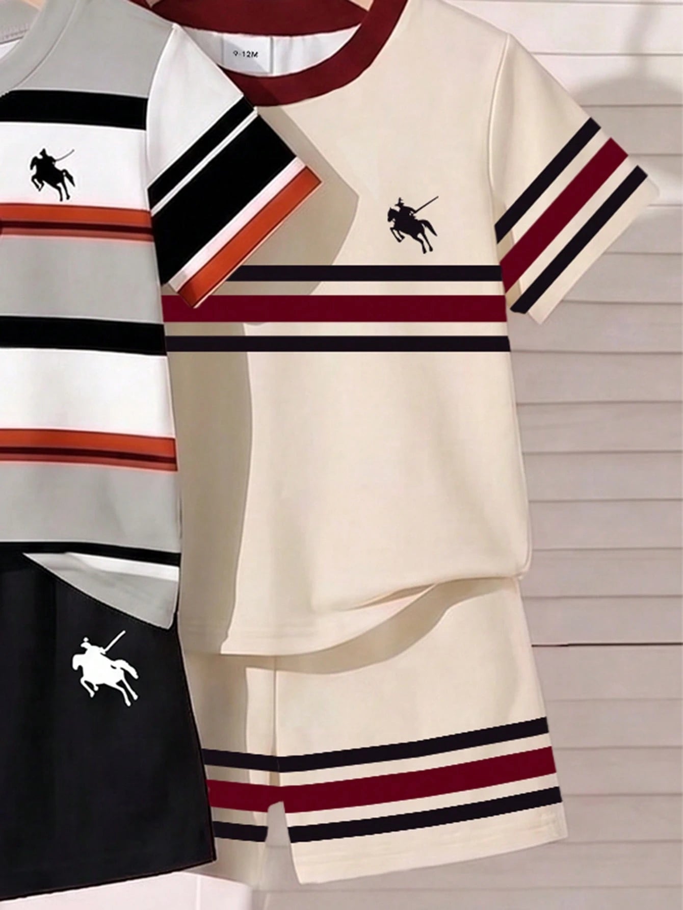 1 Random Set, Street Classic Business Handsome Striped Minimalist Classic Print And Design Logo Print Pattern Crew Neck T-Shirt Top