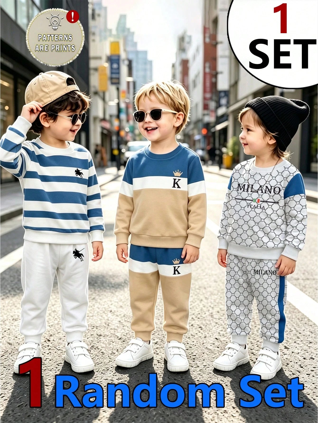 1 Random Set,Baby Boy Fall Brown White Striped Bear Print Sweaters Set Long Sleeve Loose Casual Letter Detail Ribbed Cuffs Tops Shirts Outfits