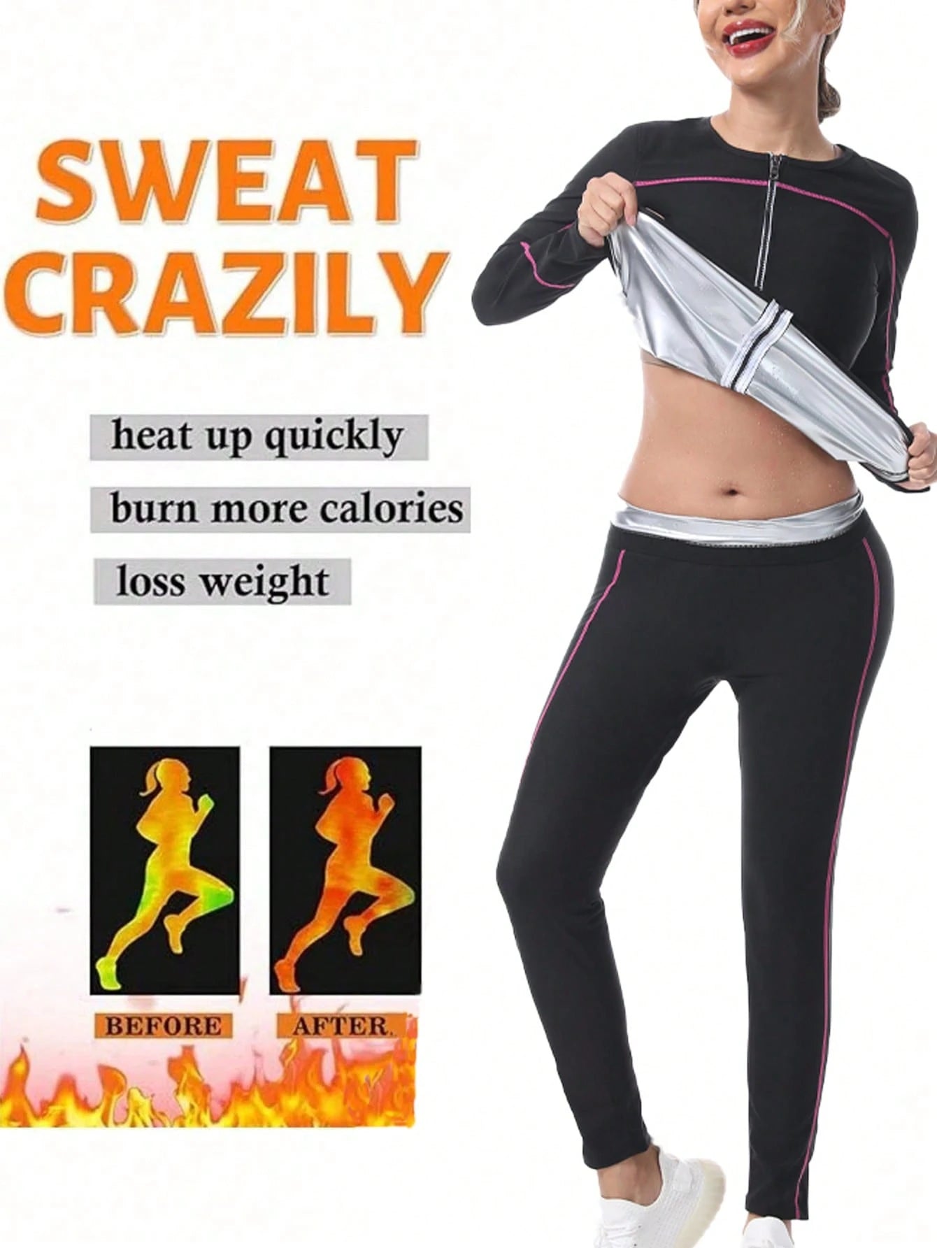 1 Set 2025 New Women's Outdoor Running/Fitness Long Sleeve Top + Long Pants, Top + Bottoms, Magenta Color Lines, Zipper Waist Training Suit Fall