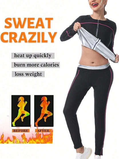 1 Set 2025 New Women's Outdoor Running/Fitness Long Sleeve Top + Long Pants, Top + Bottoms, Magenta Color Lines, Zipper Waist Training Suit Fall
