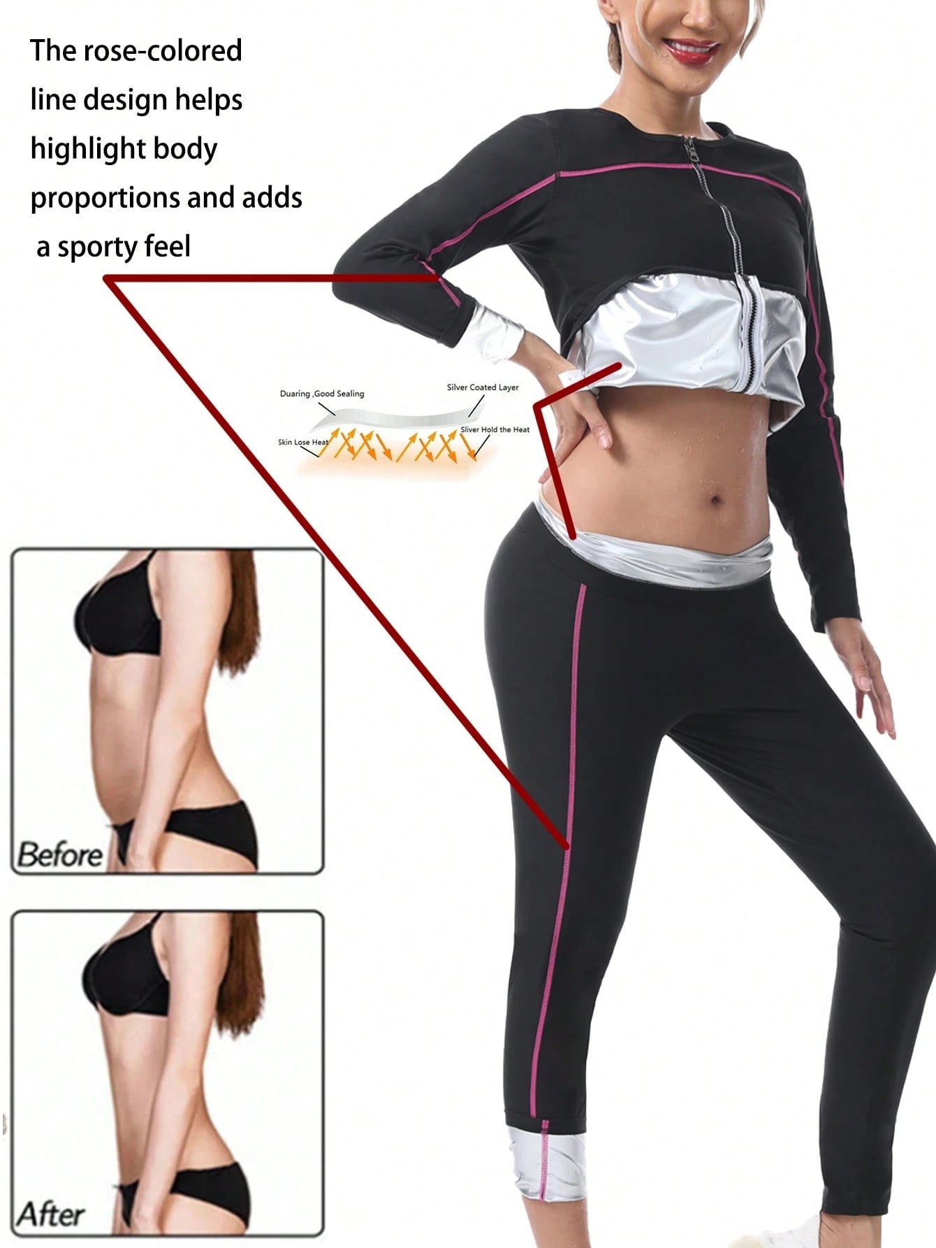 1 Set 2025 New Women's Outdoor Running/Fitness Long Sleeve Top + Long Pants, Top + Bottoms, Magenta Color Lines, Zipper Waist Training Suit Fall