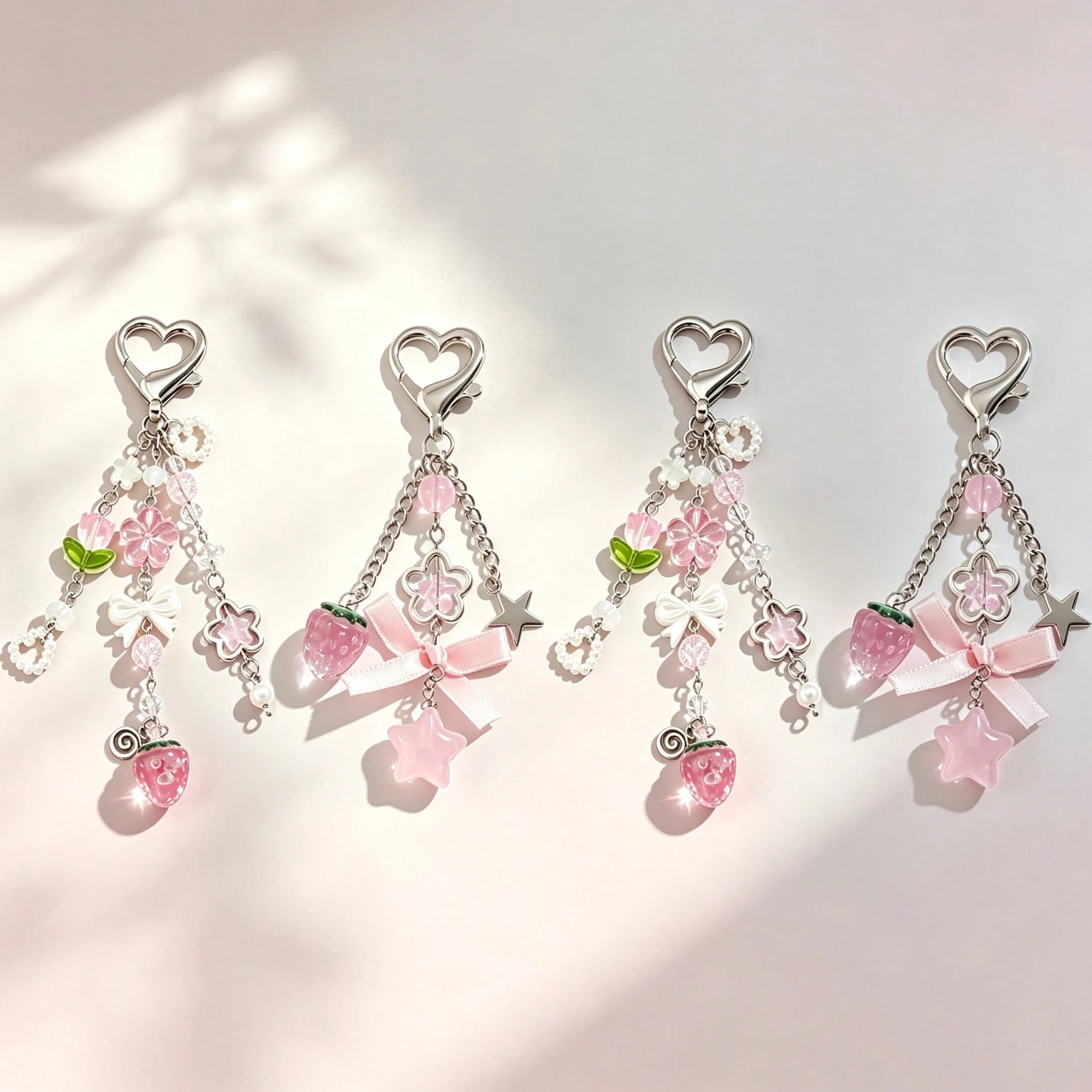 1 Set 4pcs Unisex Cute Strawberry Summer Fresh Fruit Keychain Couple Best Friend Gift Bag Charm