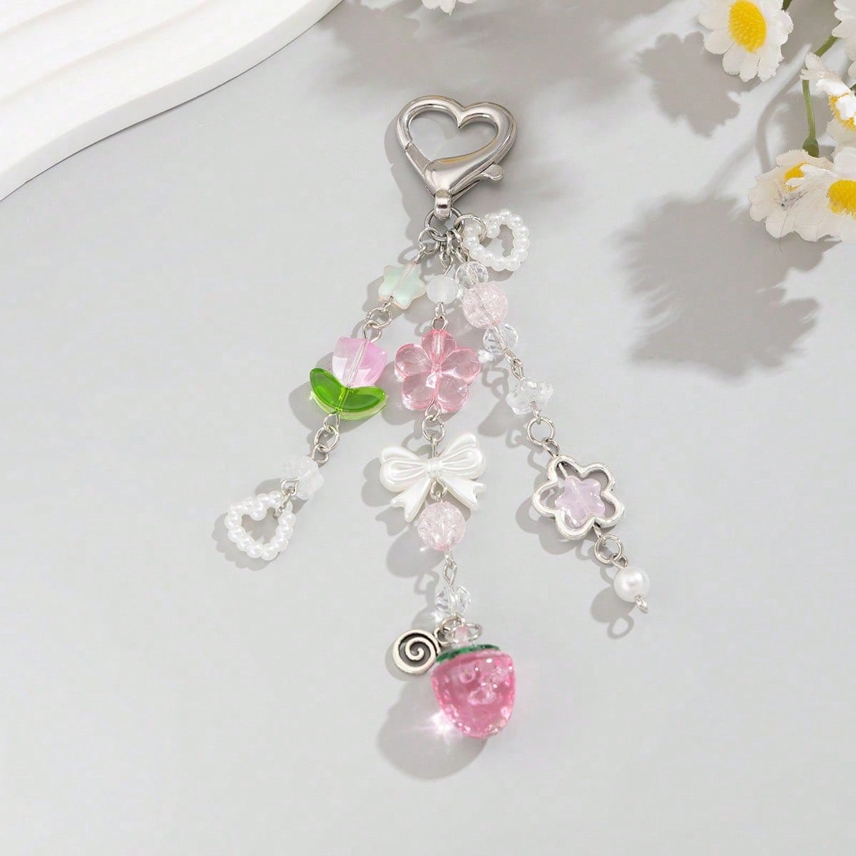 1 Set 4pcs Unisex Cute Strawberry Summer Fresh Fruit Keychain Couple Best Friend Gift Bag Charm