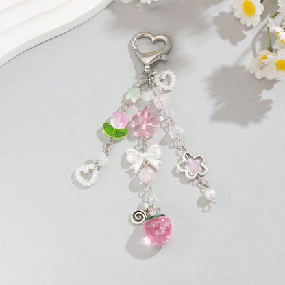 1 Set 4pcs Unisex Cute Strawberry Summer Fresh Fruit Keychain Couple Best Friend Gift Bag Charm