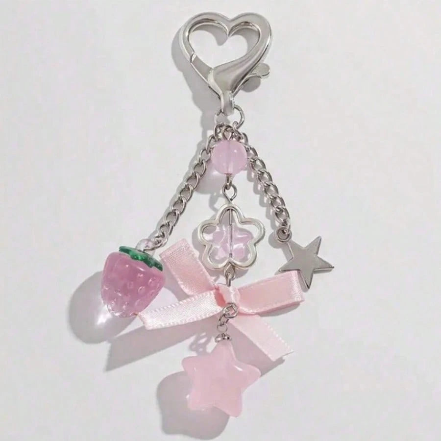 1 Set 4pcs Unisex Cute Strawberry Summer Fresh Fruit Keychain Couple Best Friend Gift Bag Charm