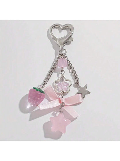 1 Set 4pcs Unisex Cute Strawberry Summer Fresh Fruit Keychain Couple Best Friend Gift Bag Charm