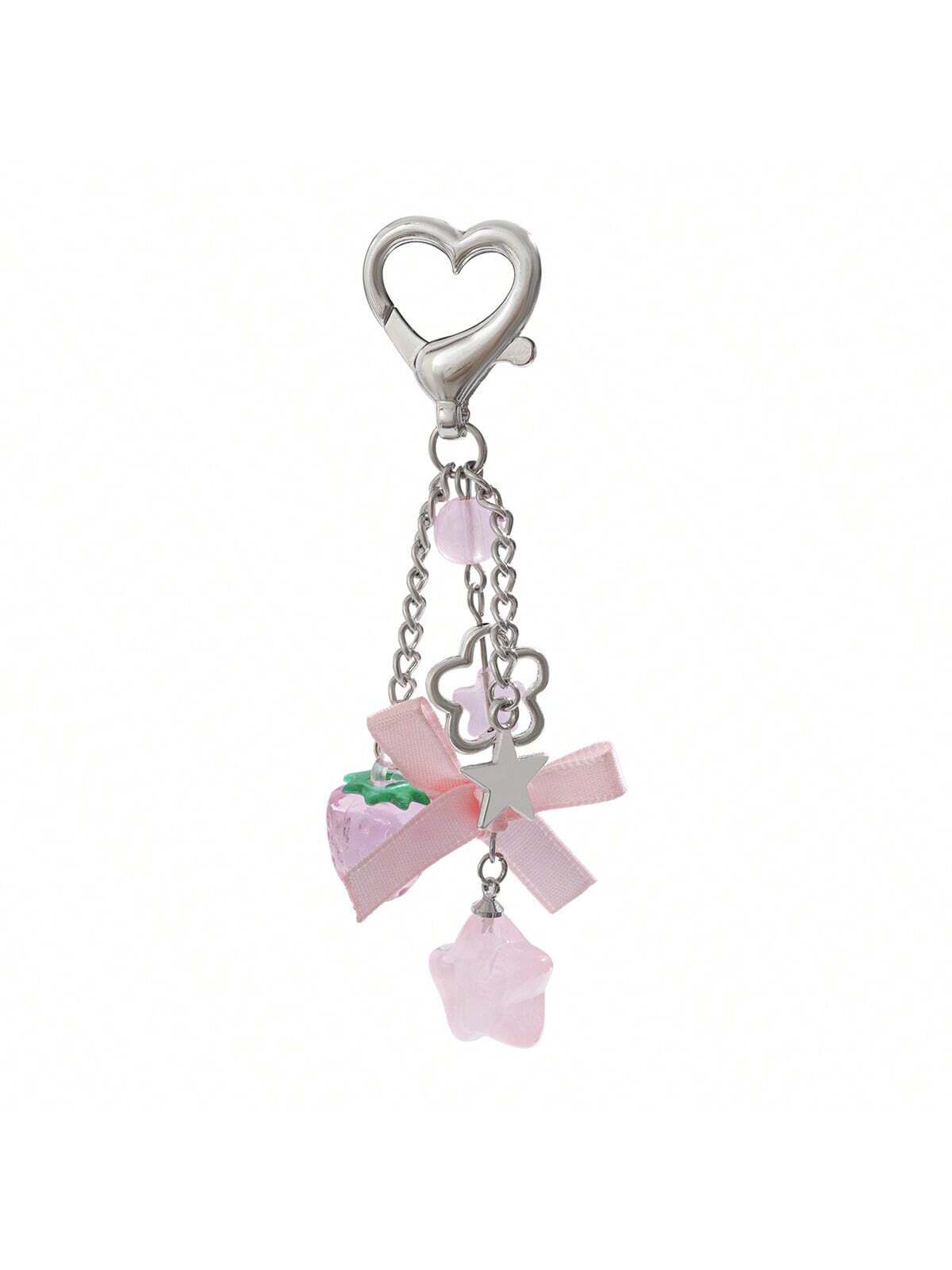 1 Set 4pcs Unisex Cute Strawberry Summer Fresh Fruit Keychain Couple Best Friend Gift Bag Charm