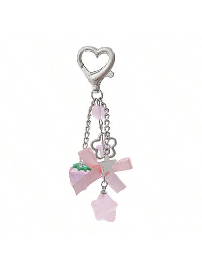 1 Set 4pcs Unisex Cute Strawberry Summer Fresh Fruit Keychain Couple Best Friend Gift Bag Charm