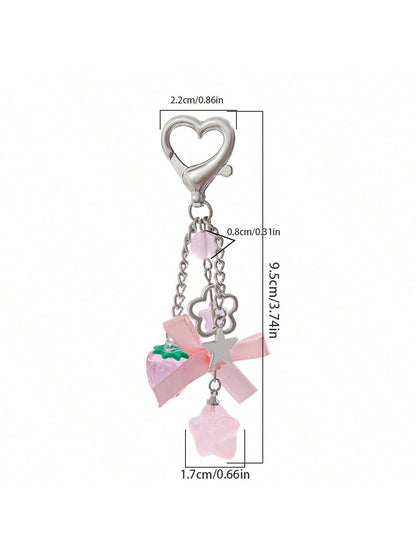 1 Set 4pcs Unisex Cute Strawberry Summer Fresh Fruit Keychain Couple Best Friend Gift Bag Charm