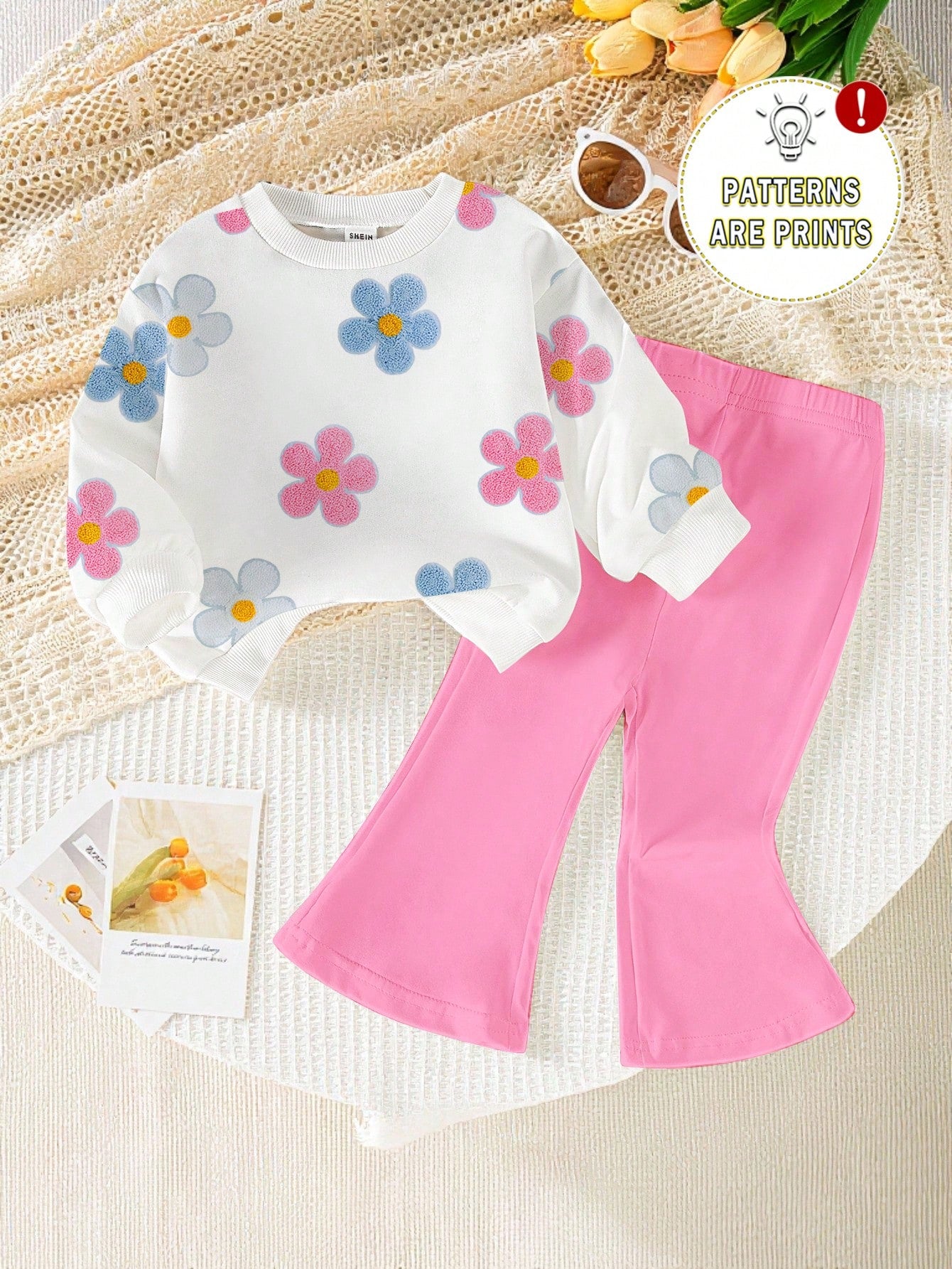 1 Set Baby Girls Casual Fashionable Sweet Cute Strawberry Print White Crew Neck Sweatshirt And Red Flared Pants Autumn/Winter Girl Two Pieces Outfit