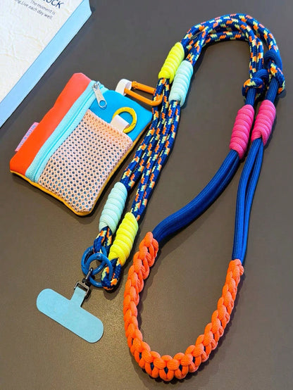 1 Set Contrast Color Braided Phone Lanyard With Coin Purse, Multi-Functional Detachable Crossbody Strap, Anti-Loss Phone Chain For Outdoor, Travel, Hiking, Unisex, Short Phone Holder, Smartphone Wrist